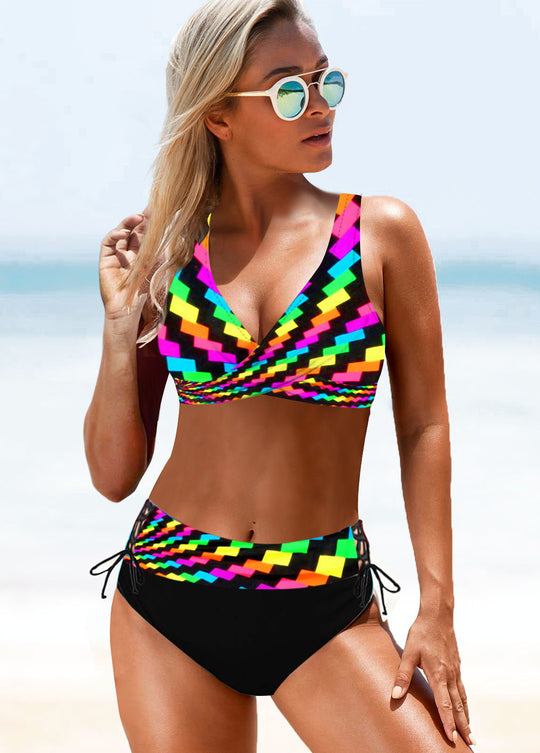 Damen Sportliches Bikini-Set mit verstellbaren Trägern und modischem Farbdesign R&B