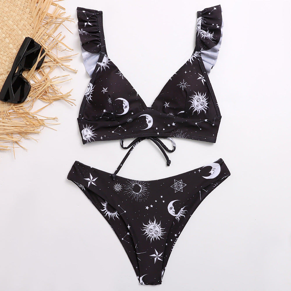Damen Triangel-Bikini mit verstellbaren Trägern und auffälligem Galaxie-Design