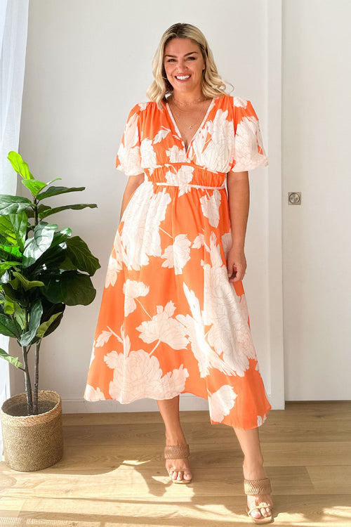 R&B | Real Love Print Puffärmel Maxi Kleid