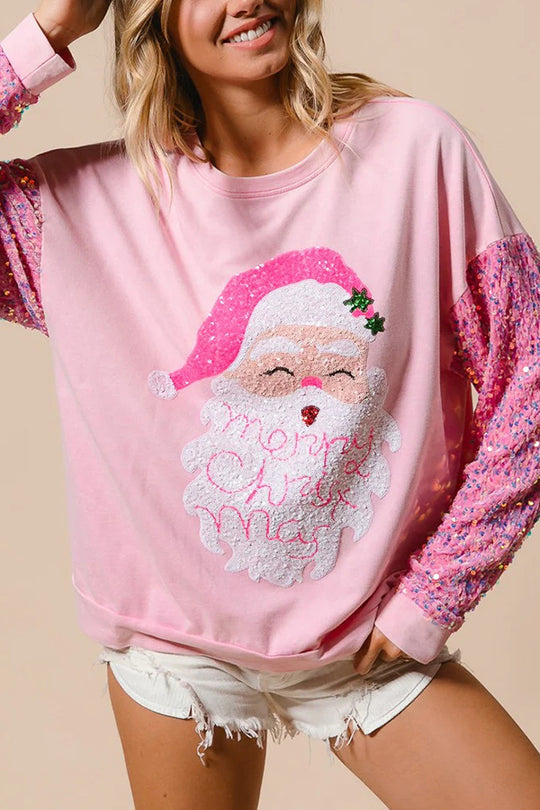 R&B | Weihnachten Lässig Locker Rundhals Pailletten Ärmel Sweatshirt
