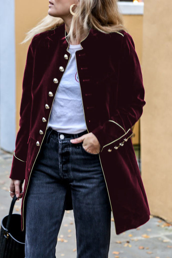 R&B | Samt Patchwork Mehrknopf Damenjacke
