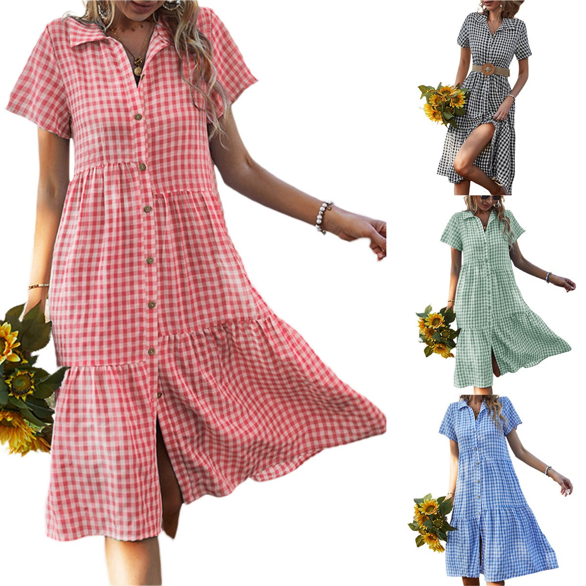 R&B | Hemdkragen kariertes Kleid