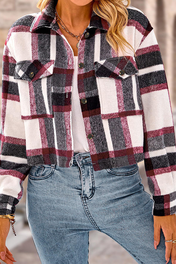 R&B | Pocket Fashion Casual Cropped Damen Karierte Jacke