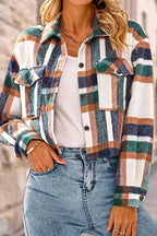 R&B | Pocket Fashion Casual Cropped Damen Karierte Jacke