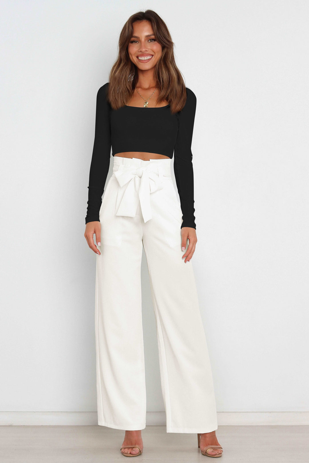 R&B | Hohe Taille Paperbag Hose mit Schleifendetail