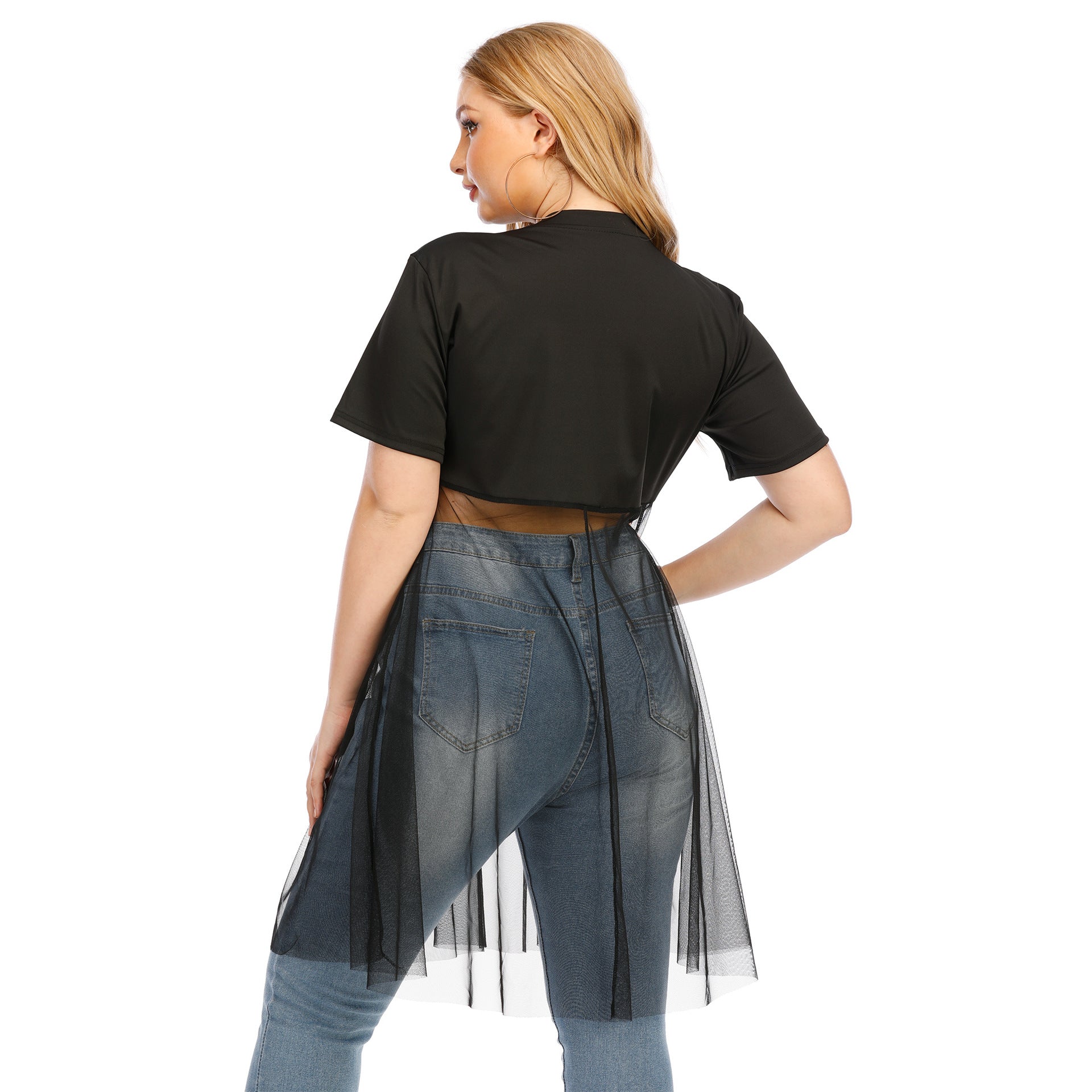 Damen modisches Mesh-Top mit integriertem Rock R&B