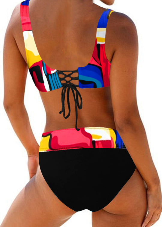 Damen Sportliches Bikini-Set mit verstellbaren Trägern und modischem Farbdesign R&B