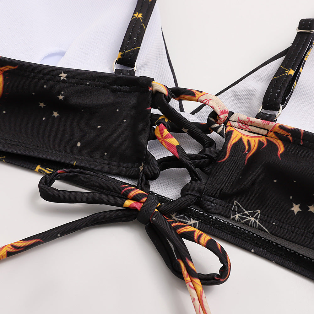 Damen Triangel-Bikini mit verstellbaren Trägern und auffälligem Galaxie-Design