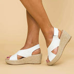 Damen Wedge-Sandalen mit verstellbarem Riemen und stylischem Kreuzdesign R&B