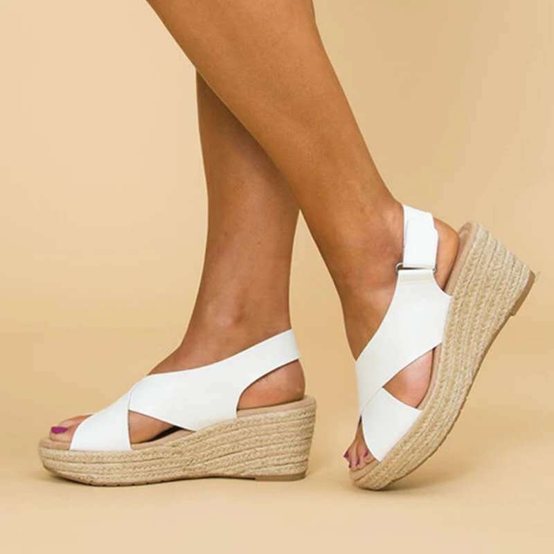 Damen Wedge-Sandalen mit verstellbarem Riemen und stylischem Kreuzdesign R&B