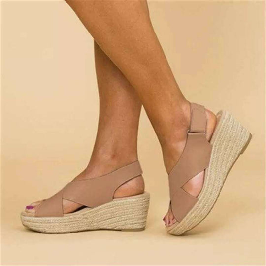 Damen Wedge-Sandalen mit verstellbarem Riemen und stylischem Kreuzdesign R&B