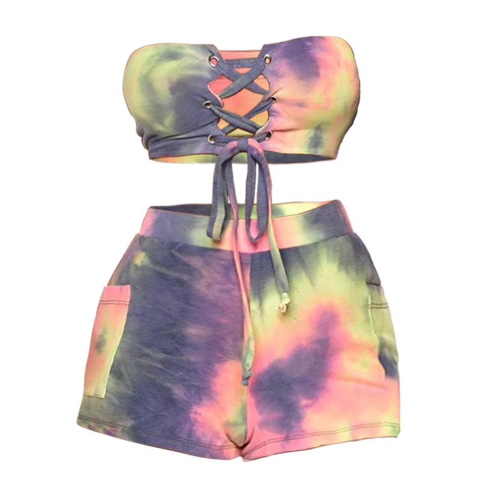 Damen Crop-Top und Shorts Set mit Schnürung und verspieltem Design R&B