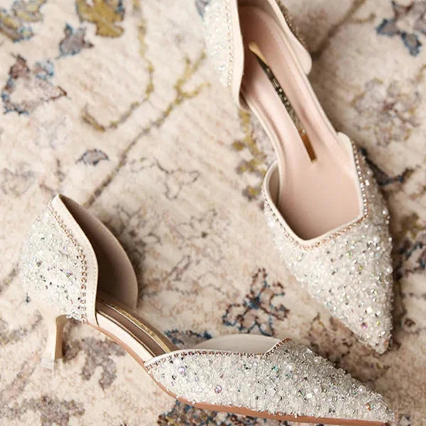 R&B | Stilvolle Schuhe mit Spitzer Zehe und Mittlerem Absatz mit Glitzeroberfläche