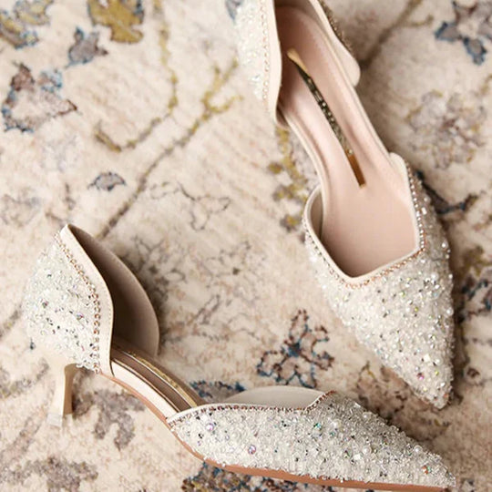 R&B | Stilvolle Schuhe mit Spitzer Zehe und Mittlerem Absatz mit Glitzeroberfläche
