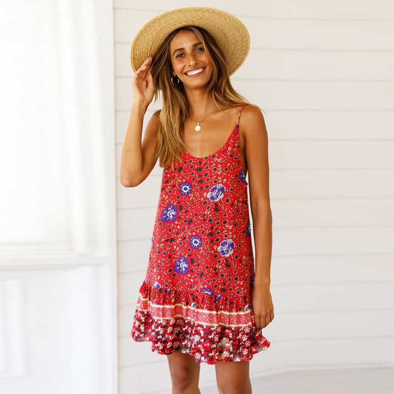 Damen Sommerkleid mit floralem Druck und schwingendem Saum R&B