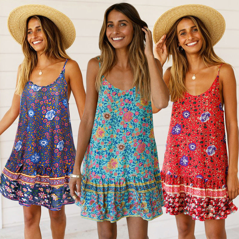 Damen Sommerkleid mit floralem Druck und schwingendem Saum R&B