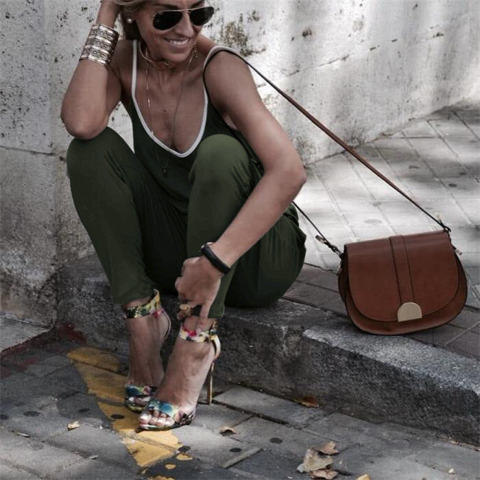 Damen Lässiger Jumpsuit mit schmalen Trägern und praktischen Taschen R&B