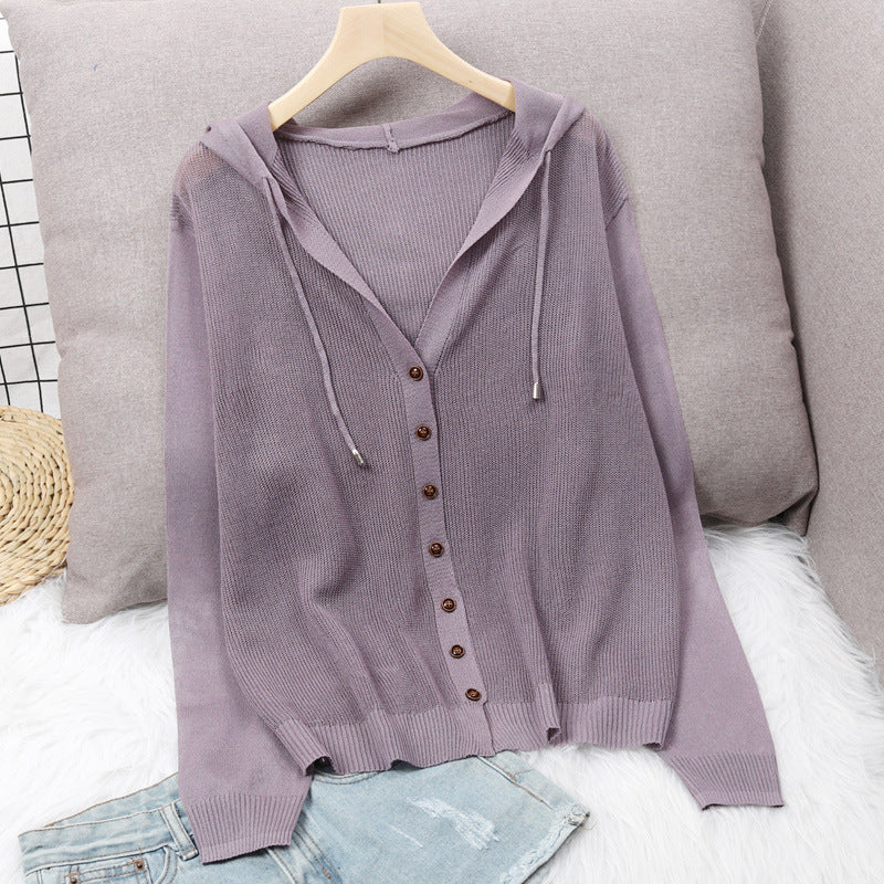 Damen Strickjacke mit Kapuze und eleganten Holzknöpfen R&B
