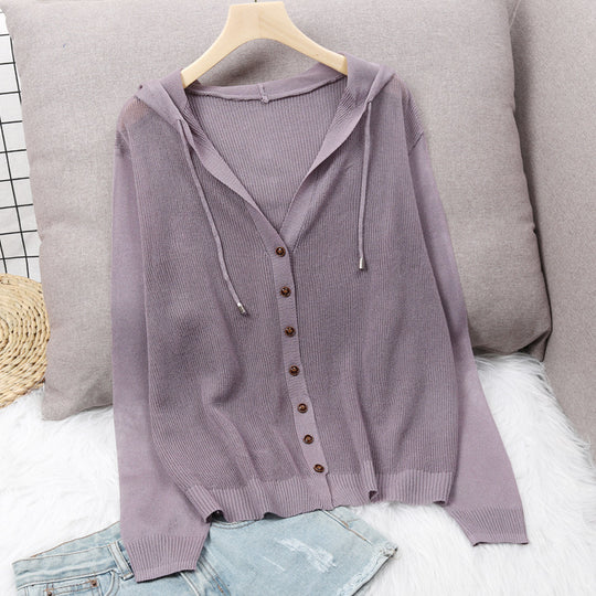 Damen Strickjacke mit Kapuze und eleganten Holzknöpfen R&B