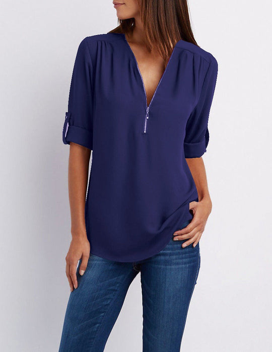 R&B | Chiffonbluse mit Reißverschluss