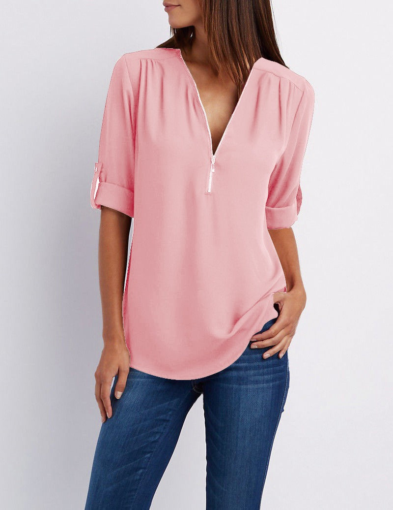 R&B | Chiffonbluse mit Reißverschluss