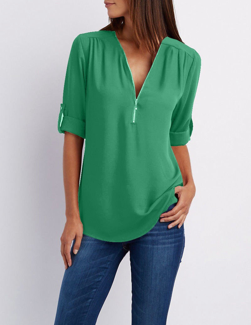 R&B | Chiffonbluse mit Reißverschluss
