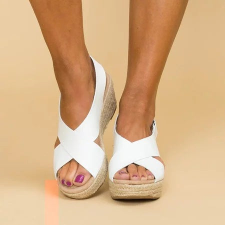 Damen Wedge-Sandalen mit verstellbarem Riemen und stylischem Kreuzdesign R&B