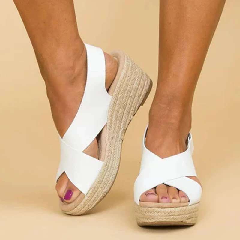 Damen Wedge-Sandalen mit verstellbarem Riemen und stylischem Kreuzdesign R&B