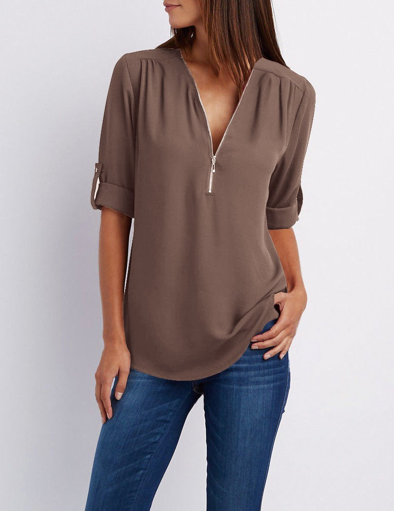R&B | Chiffonbluse mit Reißverschluss
