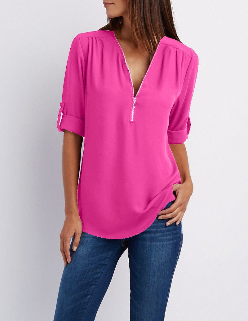 R&B | Chiffonbluse mit Reißverschluss