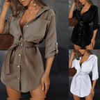 Damen Hemdblusenkleid mit schicken Knopfdetails und dekorativem Taillengürtel R&B
