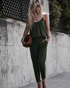 Damen Lässiger Jumpsuit mit schmalen Trägern und praktischen Taschen R&B