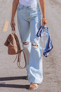 R&B | Street Solid Ripped Make Old Straight Mid Taille Weit Bein Einfarbige Hosen - 3 Farben
