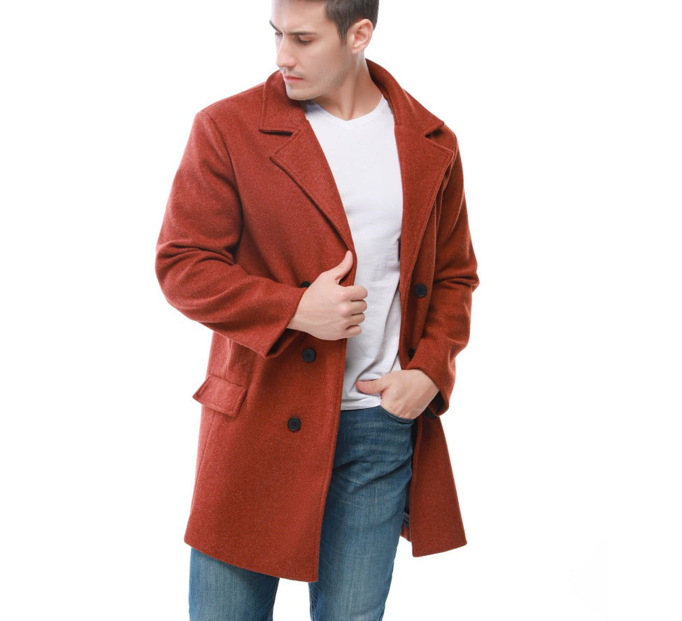 Herren stylischer Wollmantel mit doppelter Knopfreihe und breitem Revers R&B