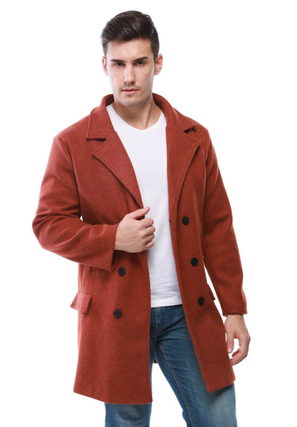 Herren stylischer Wollmantel mit doppelter Knopfreihe und breitem Revers R&B