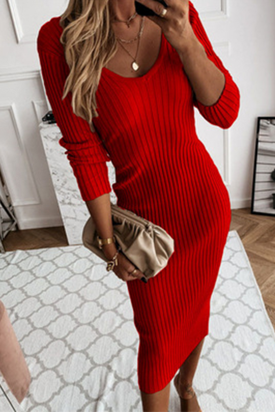 Robustes Rippstrick Bodycon Midi-Kleid