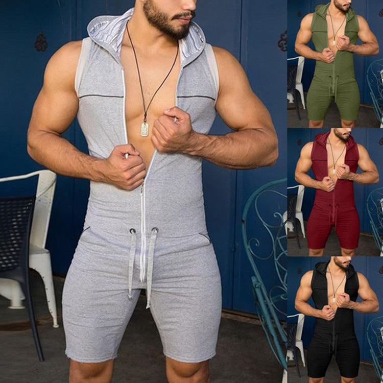 Herren Ärmelloser Freizeitanzug mit Kapuze und praktischem Kordelzug R&B