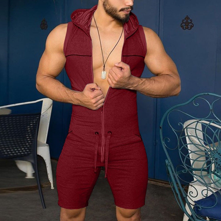 Herren Ärmelloser Freizeitanzug mit Kapuze und praktischem Kordelzug R&B