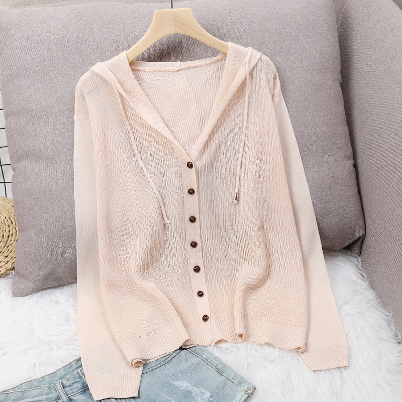 Damen Strickjacke mit Kapuze und eleganten Holzknöpfen R&B
