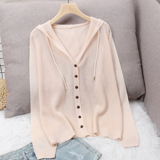 Damen Strickjacke mit Kapuze und eleganten Holzknöpfen R&B