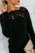 lässiger Spitzen-Ausschnitt langärmeliger Pullover