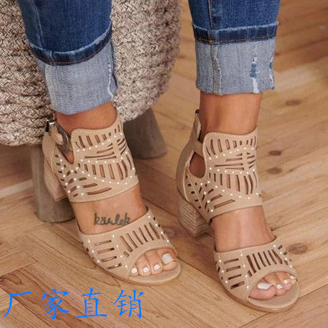 Damen Sandaletten mit modischem Cut-Out-Design und bequemer Blockabsatz-Sohle R&B