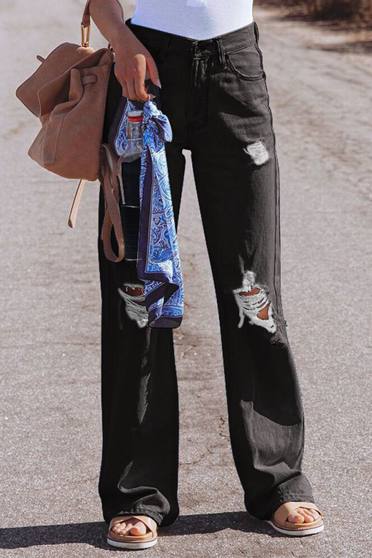 R&B | Street Solid Ripped Make Old Straight Mid Taille Weit Bein Einfarbige Hosen - 3 Farben