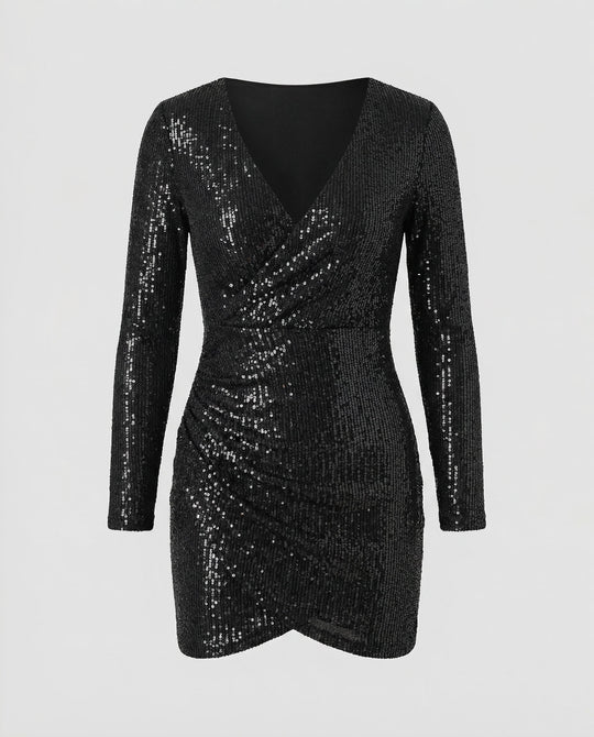 Pailletten V-Ausschnitt Kleid | R&B