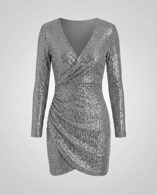 Pailletten V-Ausschnitt Kleid | R&B