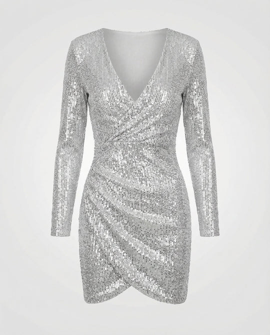 Pailletten V-Ausschnitt Kleid | R&B