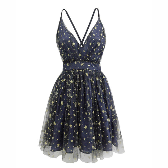 Damen Sommerliches Kleid mit tiefem V-Ausschnitt und filigranem Sternemuster R&B