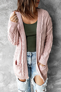R&B | Strickjacke - Lange offene Vorderseite - Kabelstrick mit Taschen