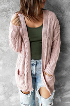 R&B | Strickjacke - Lange offene Vorderseite - Kabelstrick mit Taschen