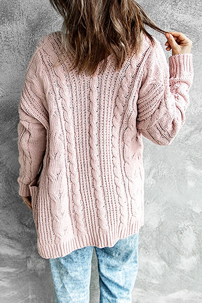 R&B | Strickjacke - Lange offene Vorderseite - Kabelstrick mit Taschen